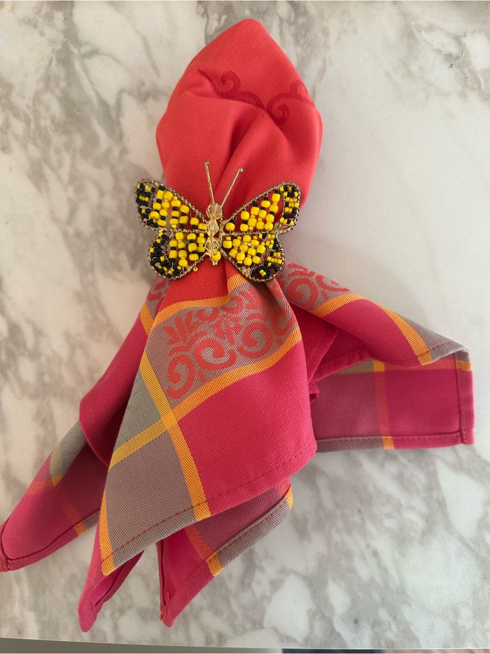 New Set of 4 Pottery Barn Black and Yellow Butterfly Napkin Holders/ Rings